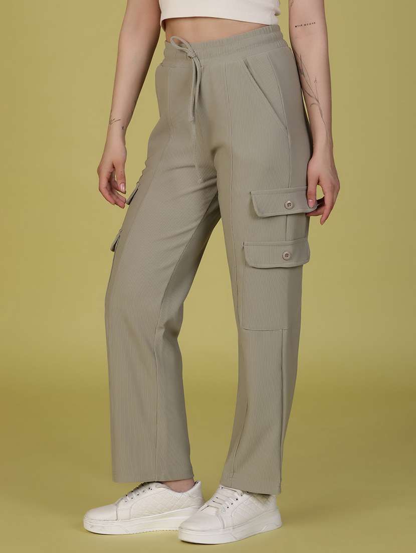 women solid mid rise regular fit cargo - 21910313 -  Standard Image - 1