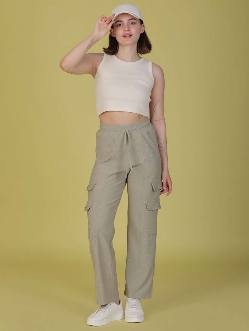 women solid mid rise regular fit cargo - 21910313 -  Standard Image - 4