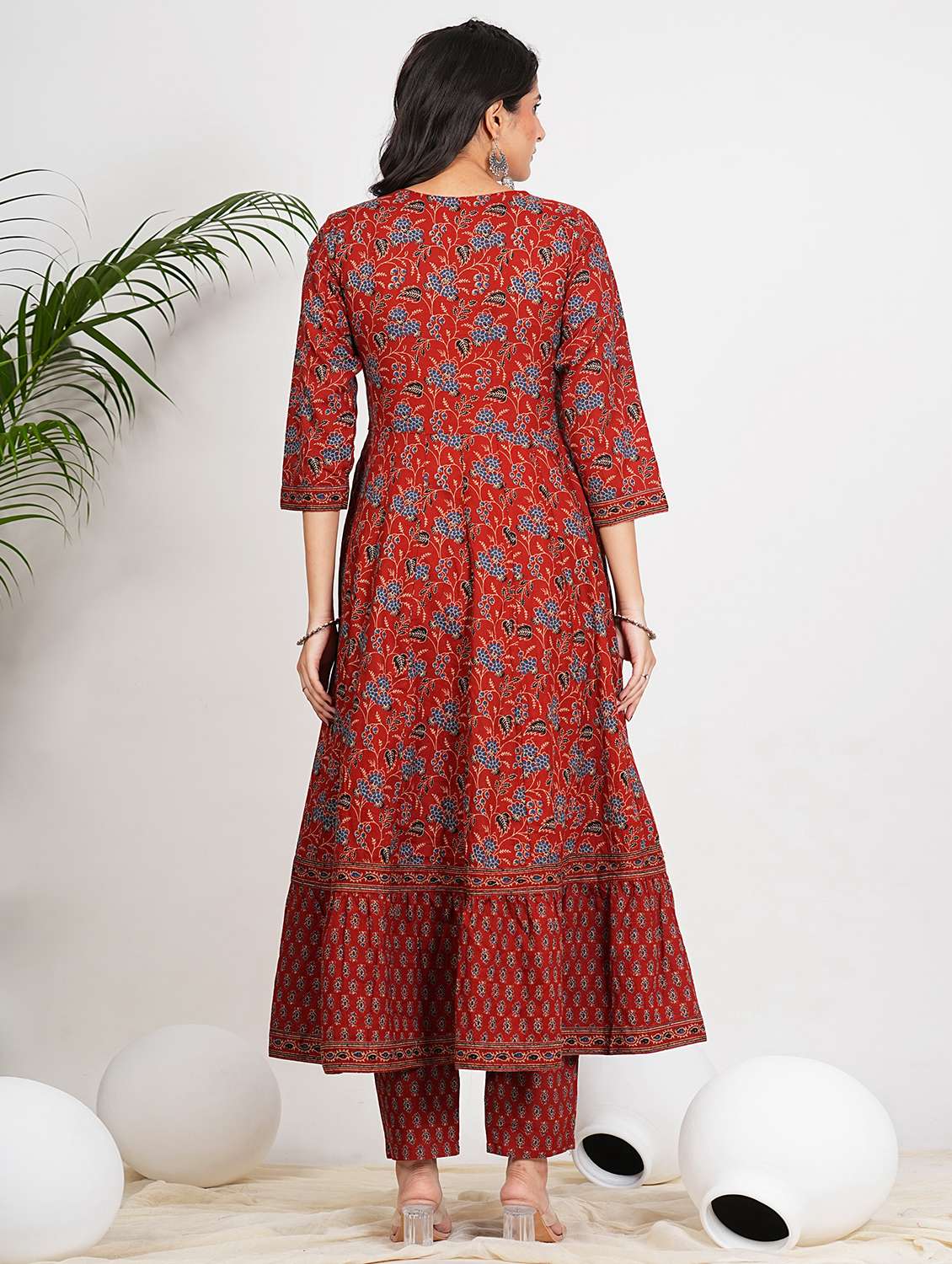 women three quarter sleeve anarkali kurta pant with dupatta set - 21910369 -  Standard Image - 4