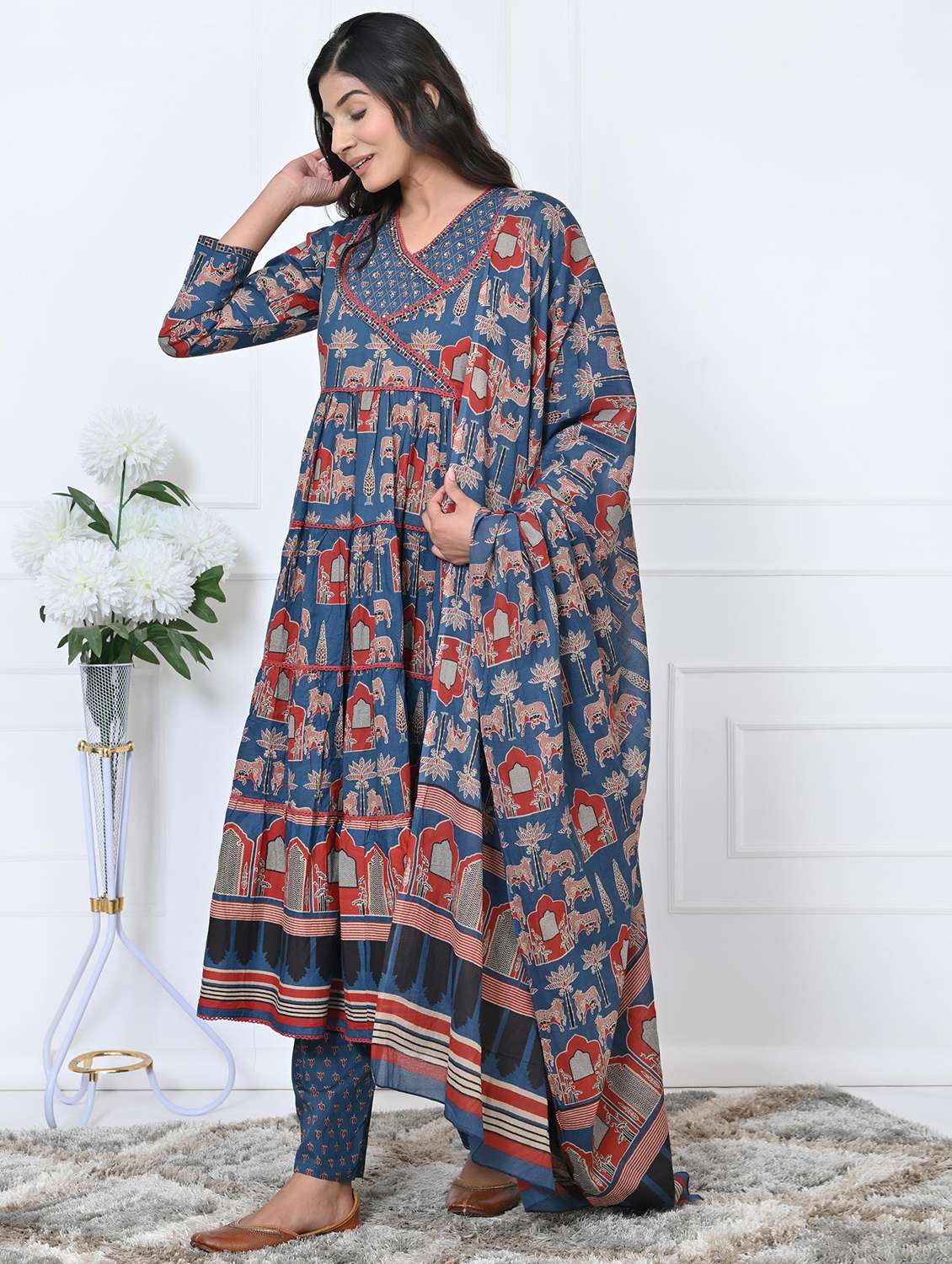 women long sleeve anarkali kurta pant with dupatta set - 21910376 -  Standard Image - 1