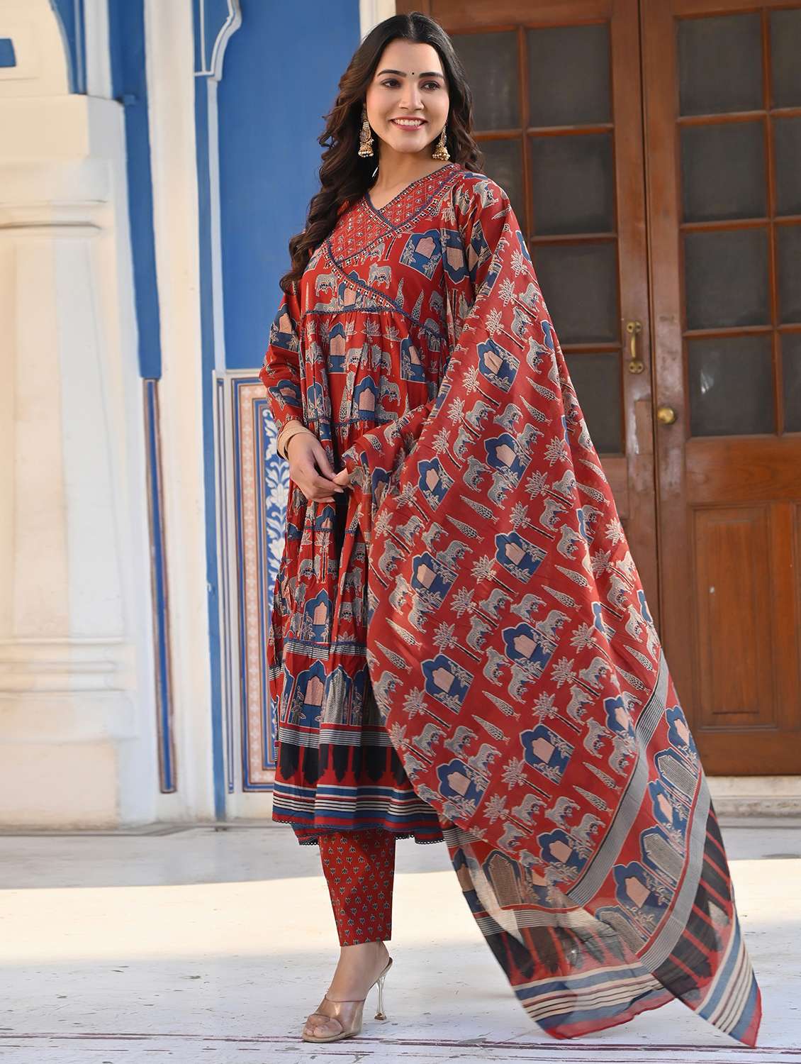 women long sleeve anarkali kurta pant with dupatta set - 21910377 -  Standard Image - 1