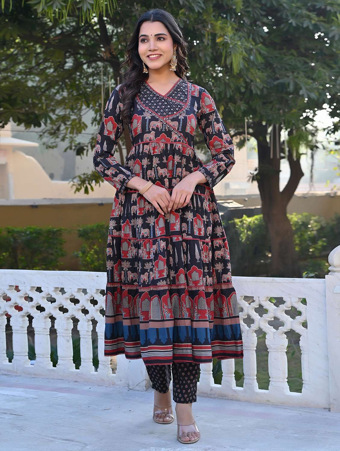 women long sleeve anarkali kurta pant with dupatta set - 21910378 -  Standard Image - 1