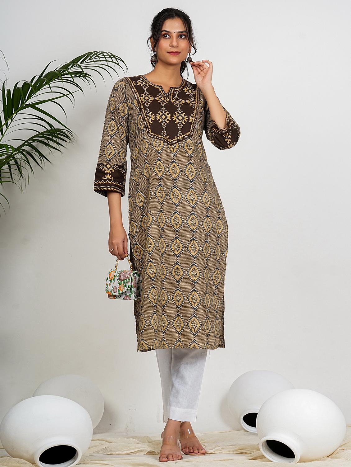 women printed three quarter sleeve straight kurta - 21910385 - Standard Image - 4
