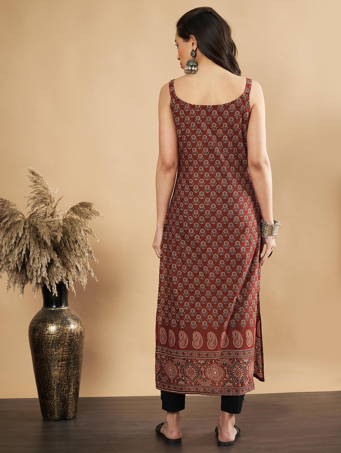 women floral printed sleeveless straight kurta - 21910390 - Standard Image - 4