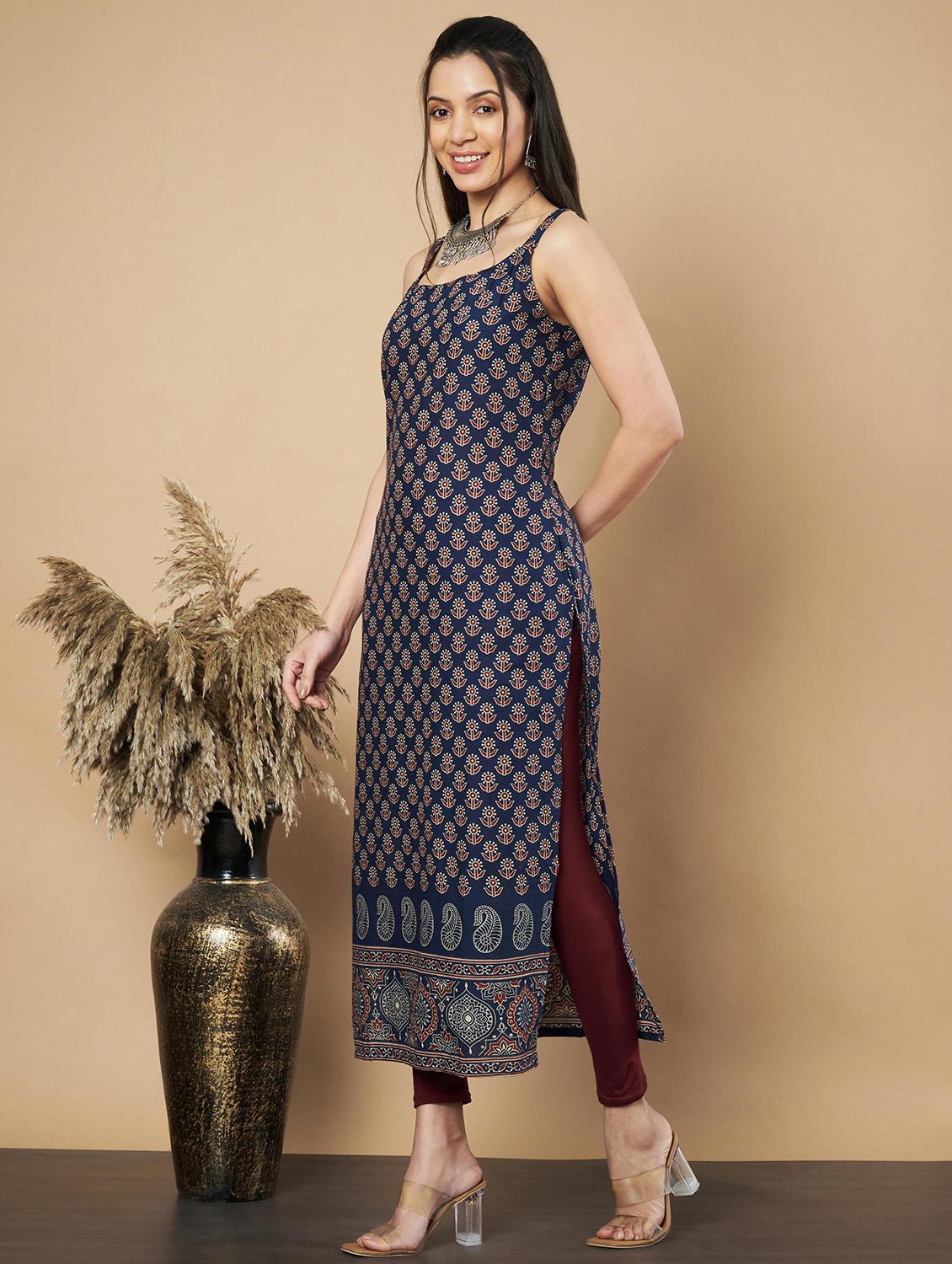 women floral printed sleeveless straight kurta - 21910391 -  Standard Image - 1