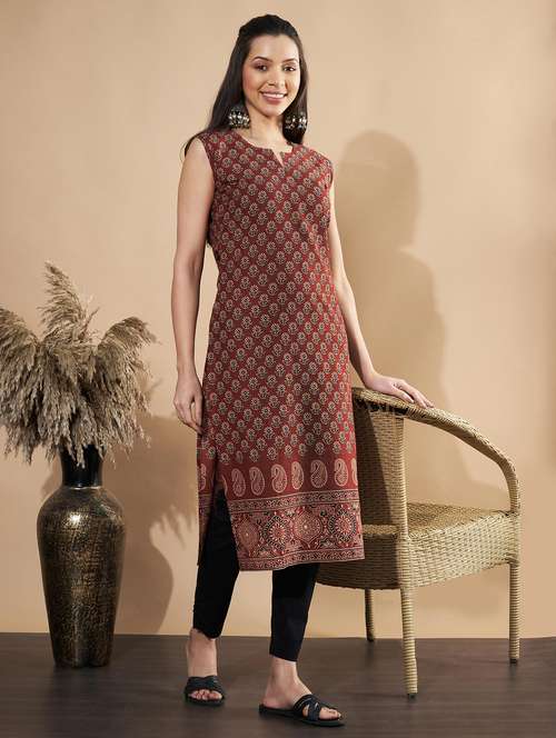women floral printed sleeveless straight kurta - 21910395 - Standard Image - 0