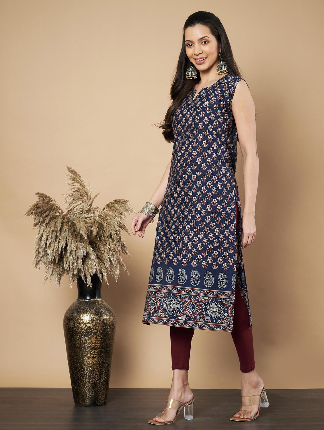 women floral printed sleeveless straight kurta - 21910396 -  Standard Image - 1