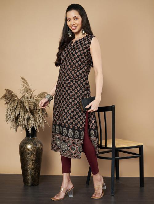 women floral printed sleeveless straight kurta - 21910398 - Standard Image - 0