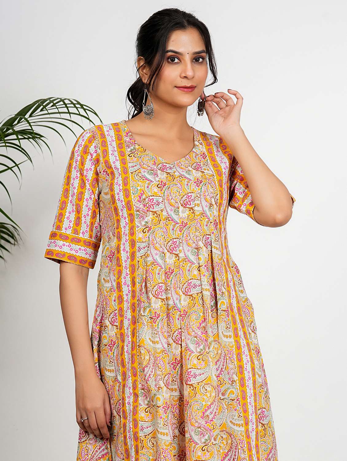 women paisley printed elbow sleeve a-line kurta - 21910400 - Standard Image - 4