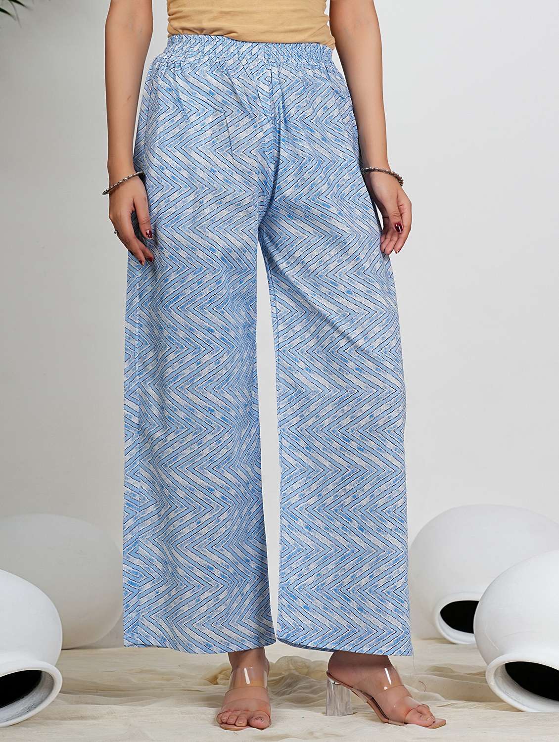 women blue three quarter sleeve kurta palazzo set - 21910417 -  Standard Image - 4