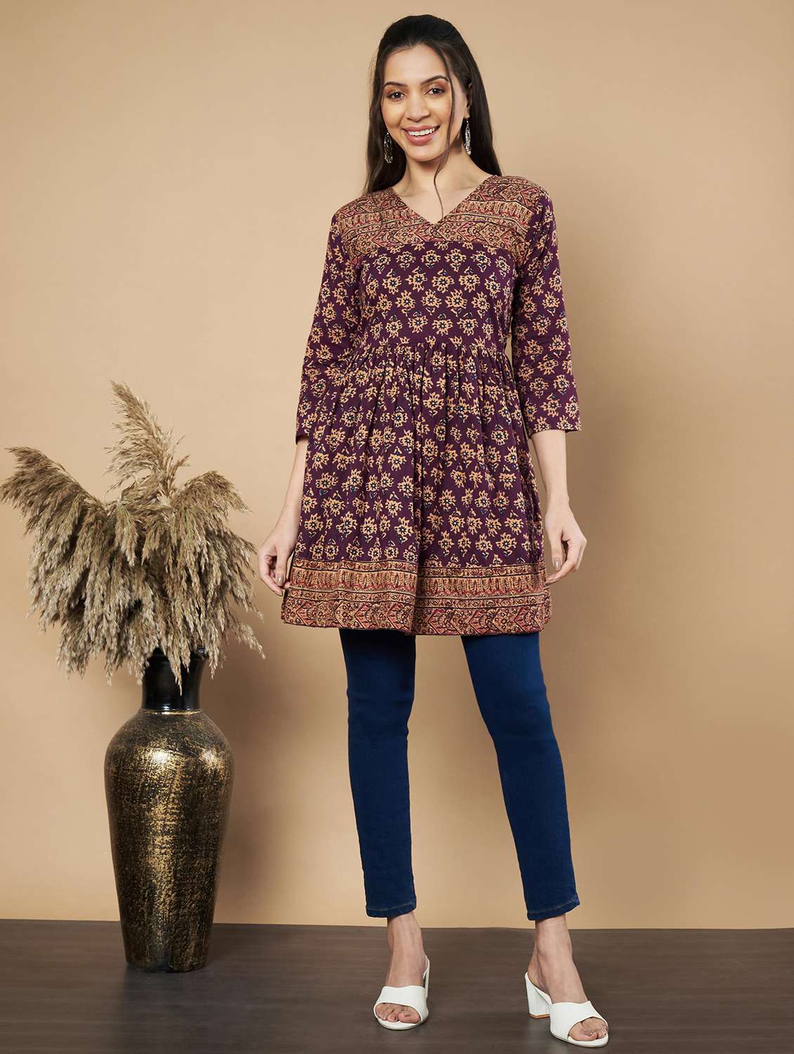 women printed three quarter sleeves kurti - 21910423 -  Standard Image - 4