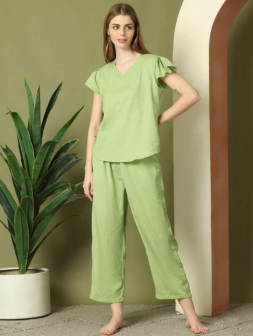 women solid nightwear pyjama set