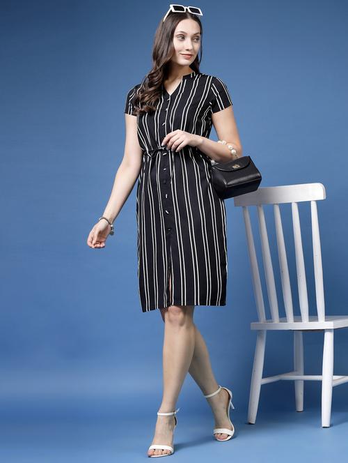 women striped mandarin neck shirt dress - 21910478 -  Standard Image - 0