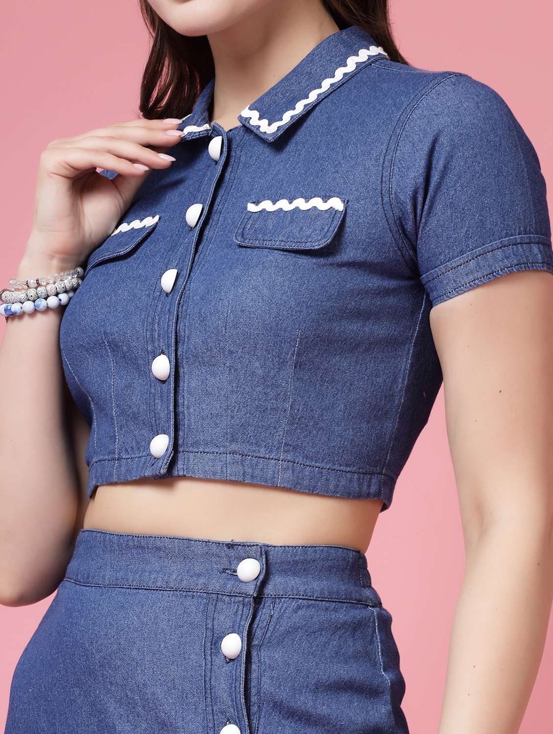 Women Lace Detailed Top And Skirt Co Ord Set