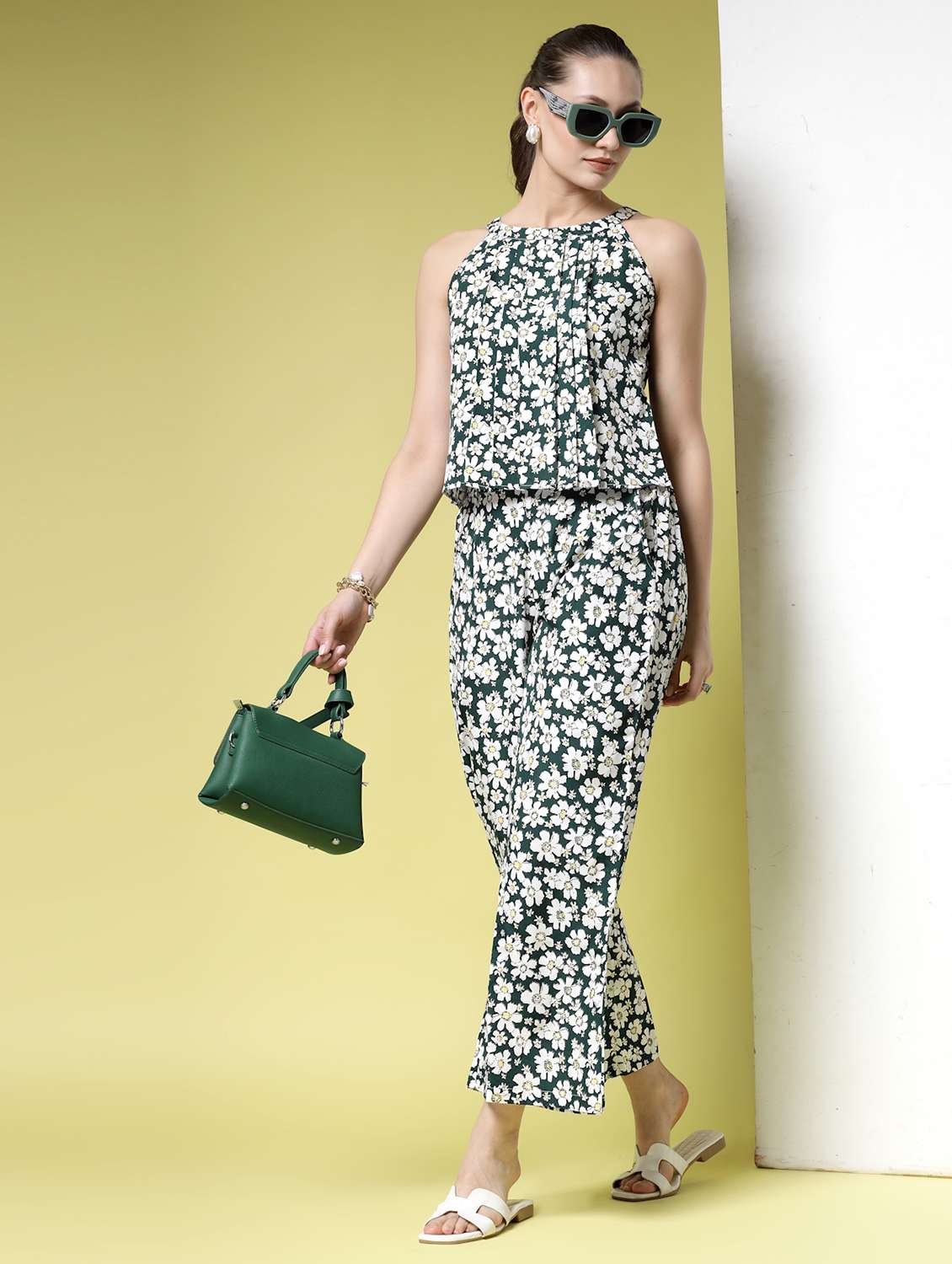 women floral print top and palazzo co-ord set