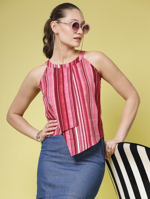 women striped sleeveless asymmetric top - 21910510 -  Standard Image - 0