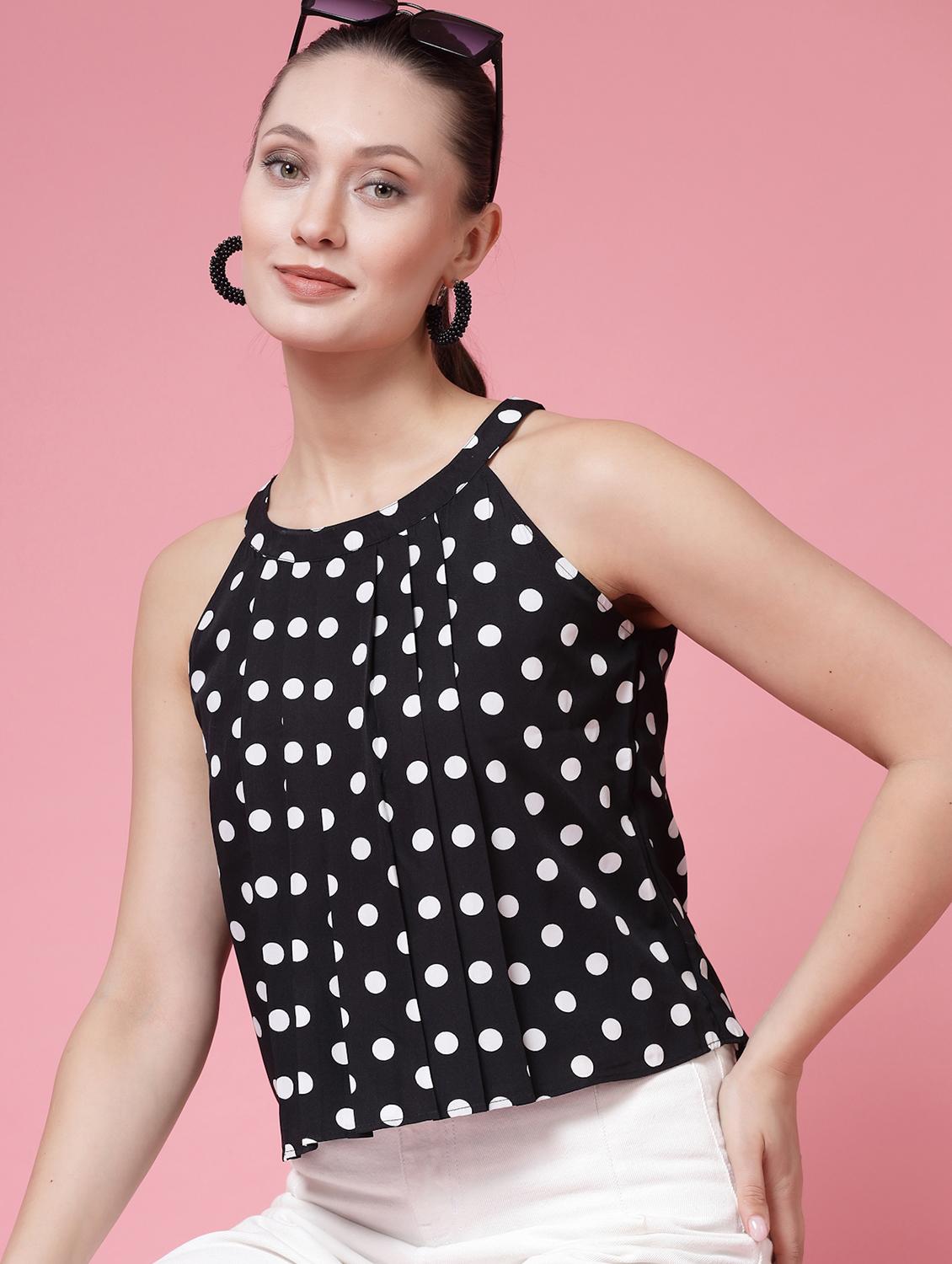 women polka doted halter neck crop top - 21910511 - Zoom Image - 0