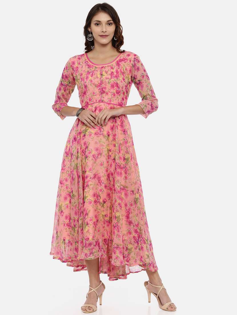 women floral printed round neck fit & flare dress - 21910515 -  Standard Image - 1