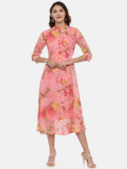 women floral printed mandarin neck a-line dress - 21910516 - Standard Image - 0