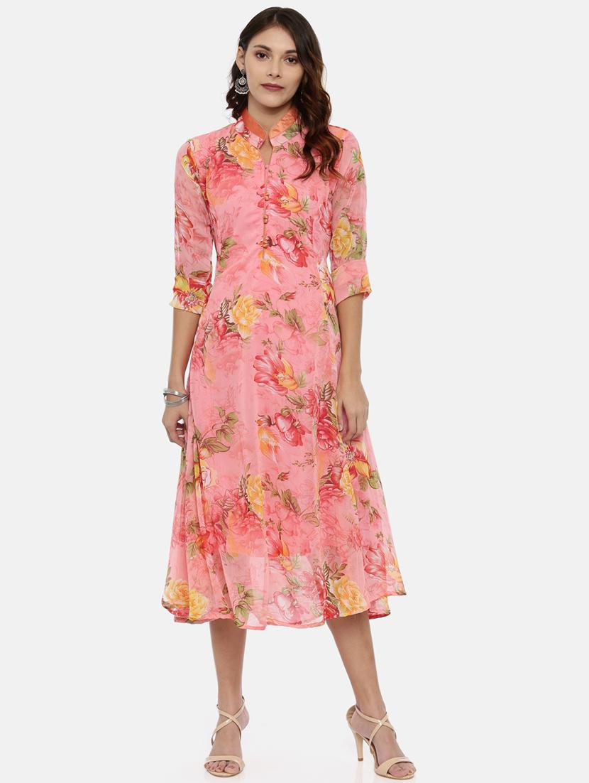 women floral printed mandarin neck a-line dress - 21910516 -  Standard Image - 1