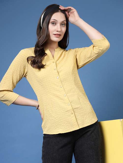 women self designed mandarin neck regular shirt