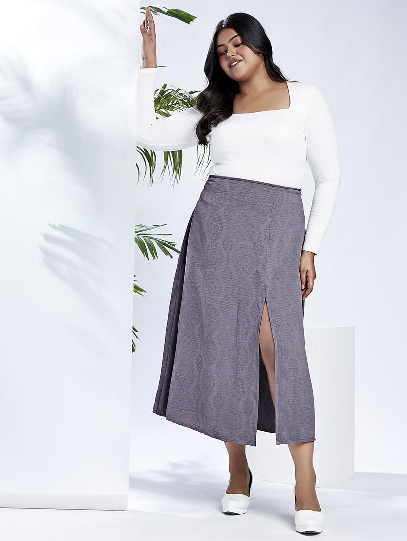 globus gloplus women grey mid-rise self design bohemian front slit plus size a-line midi skirt - 21910558 - Standard Image - 4
