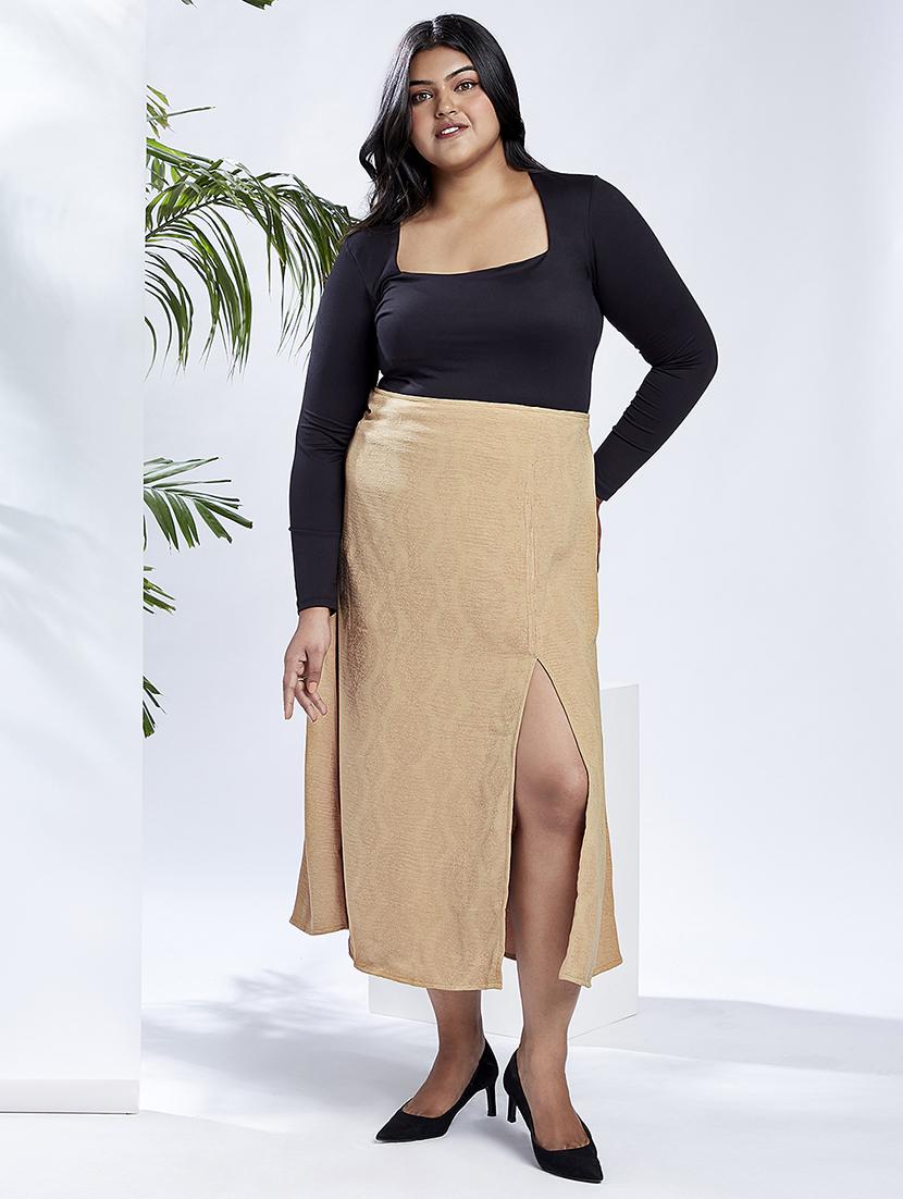 globus gloplus women beige mid-rise self design bohemian front slit plus size a-line midi skirt - 21910559 - Standard Image - 4