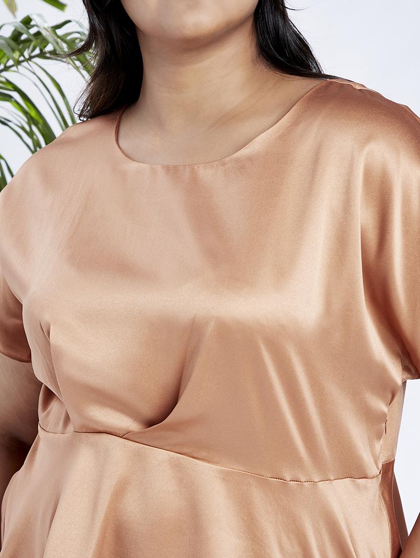 globus gloplus women peach round neck extended sleeves satin peplum plus size workwear top - 21910574 - Standard Image - 4