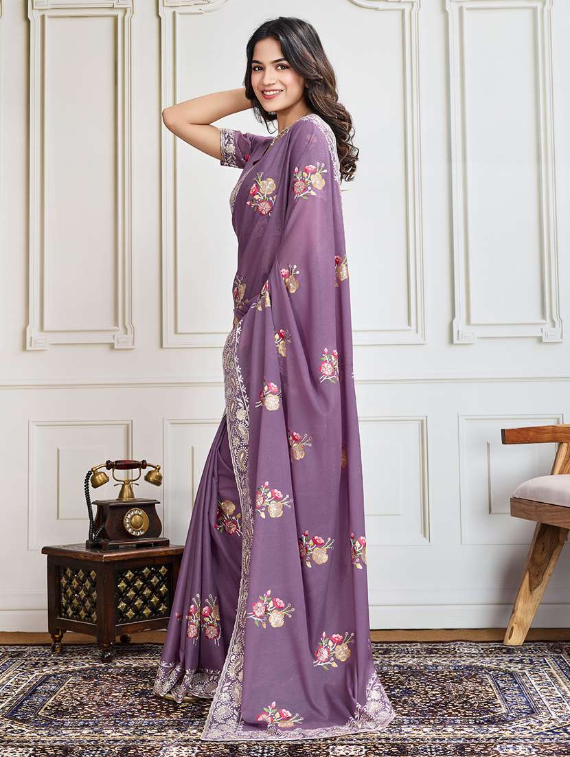 women lavender embroidered saree with blouse - 21910581 -  Standard Image - 1