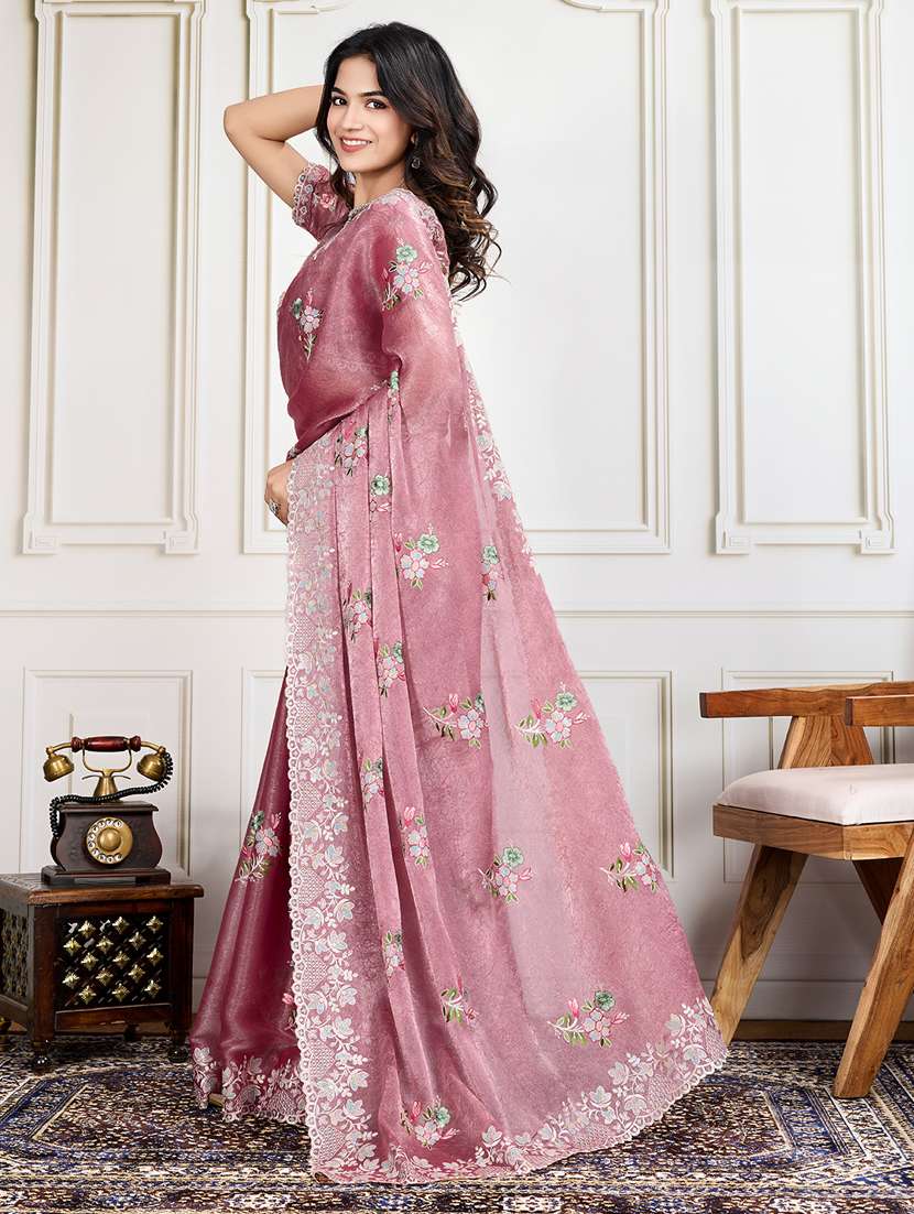 women rosewater embroidered saree with blouse - 21910586 -  Standard Image - 1
