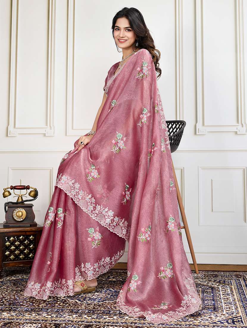women rosewater embroidered saree with blouse - 21910586 -  Standard Image - 4