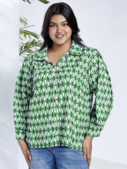 women plus size printed collared shirt - 21910595 - Standard Image - 0