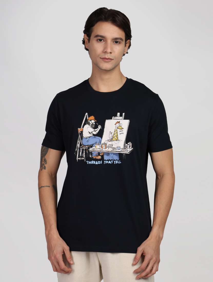 men chest print round neck regular fit t-shirt