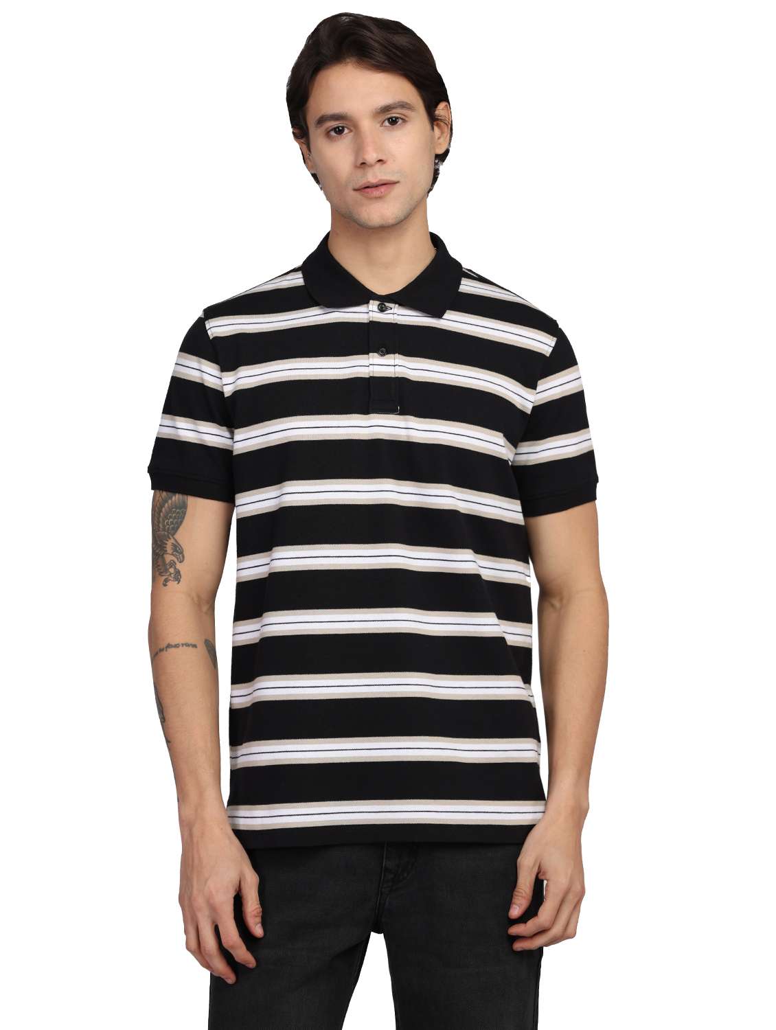 men striped short sleeves regular fit polo t-shirt