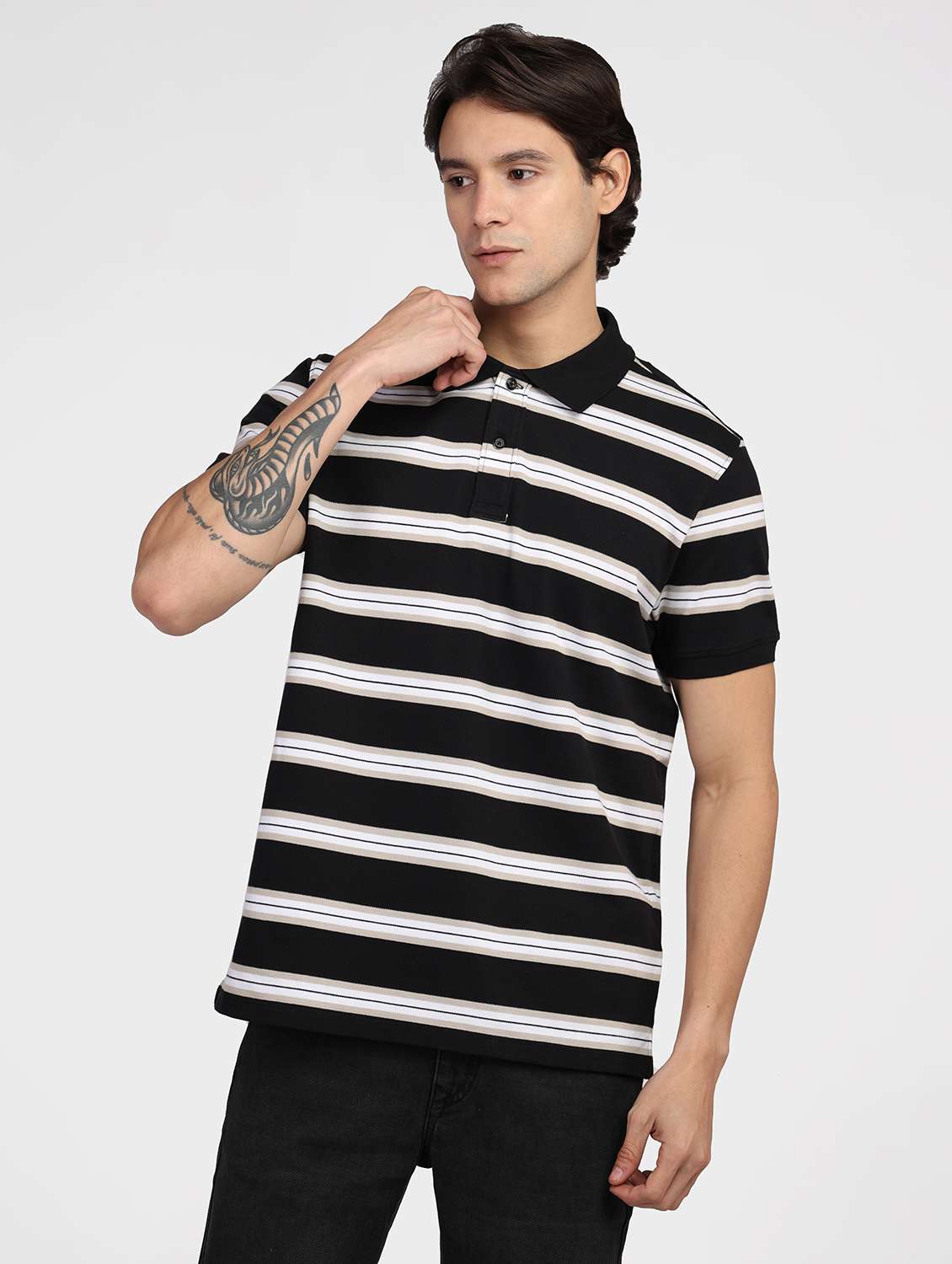 men striped short sleeves regular fit polo t-shirt - 21910629 -  Standard Image - 1