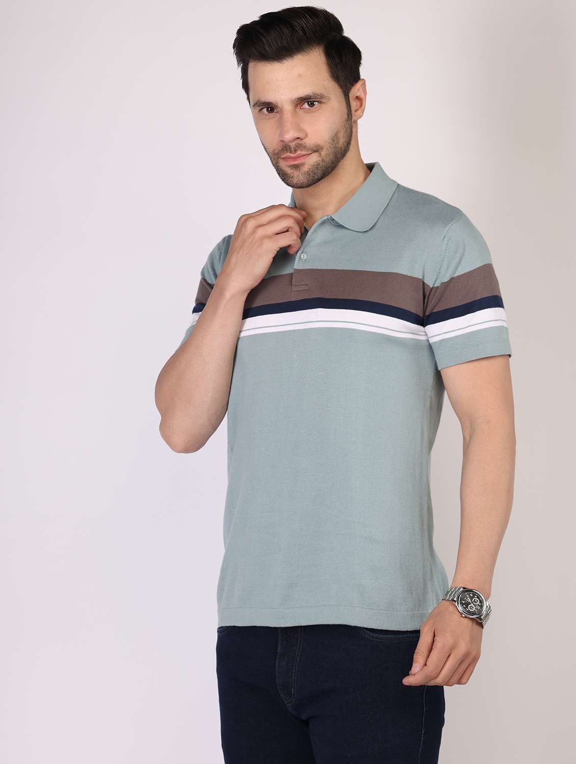 men striped short sleeves regular fit polo t-shirt - 21910639 -  Standard Image - 1