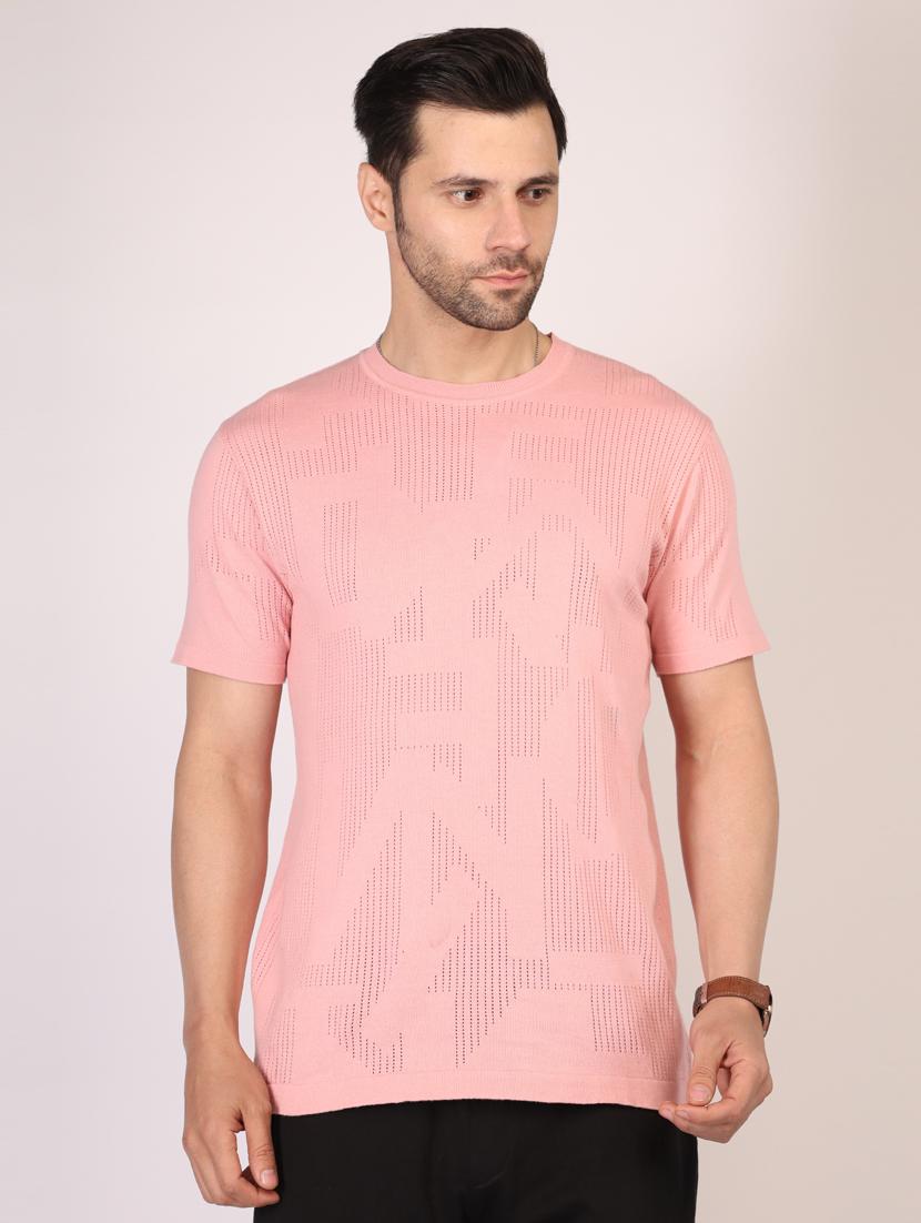 men pink self design short sleeve regular fit t-shirt - 21910644 - Zoom Image - 0