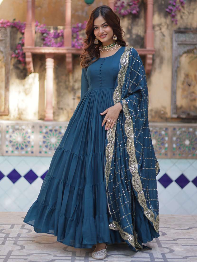 women long sleeve anarkali kurta dupatta set