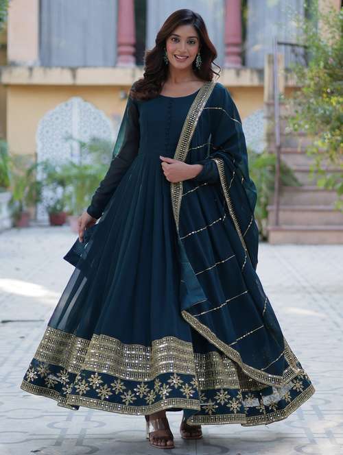 women embroidered long sleeve anarkali kurta dupatta set - 21911137 - Standard Image - 0