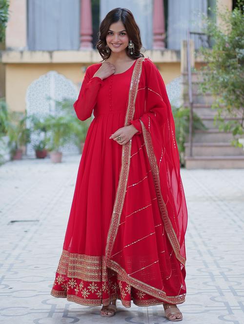 women embroidered long sleeve anarkali kurta dupatta set - 21911138 -  Standard Image - 0