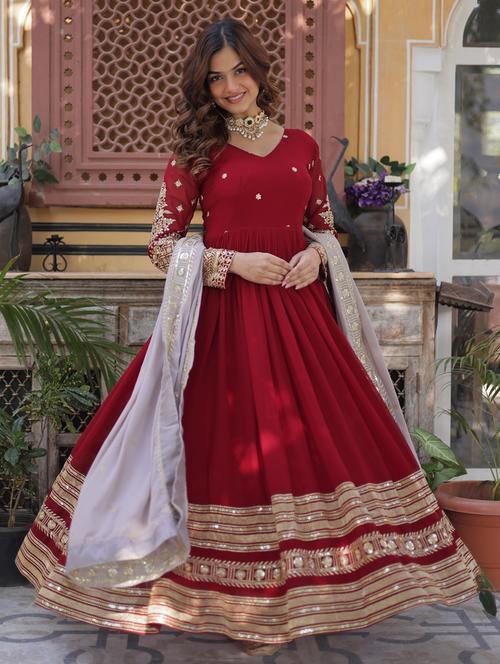 women embroidered long sleeve anarkali kurta dupatta set - 21911150 - Standard Image - 0