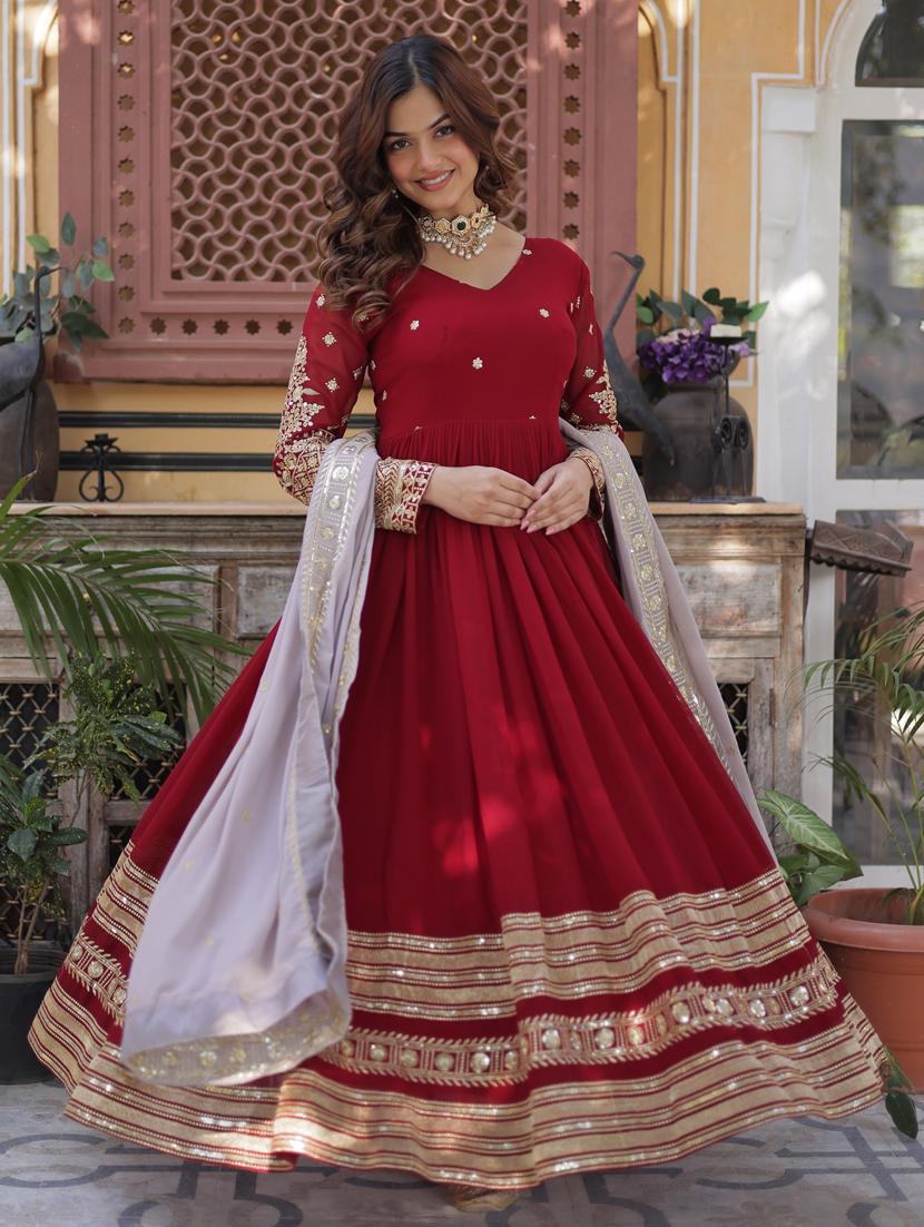 women embroidered long sleeve anarkali kurta dupatta set - 21911150 - Zoom Image - 0