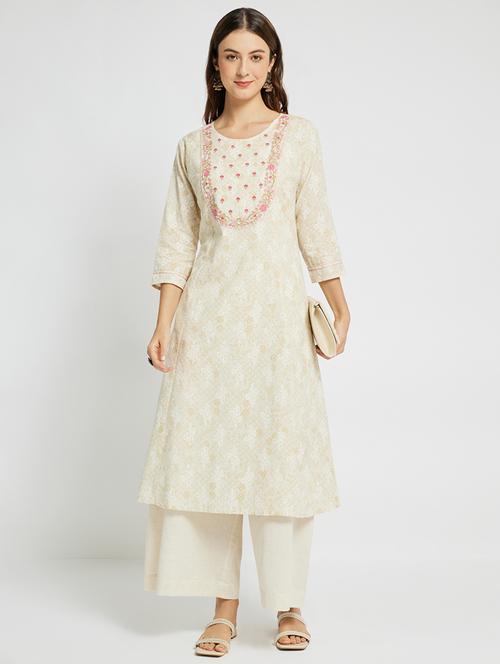 women three quarter sleeve a-line kurta - 21911155 - Standard Image - 0