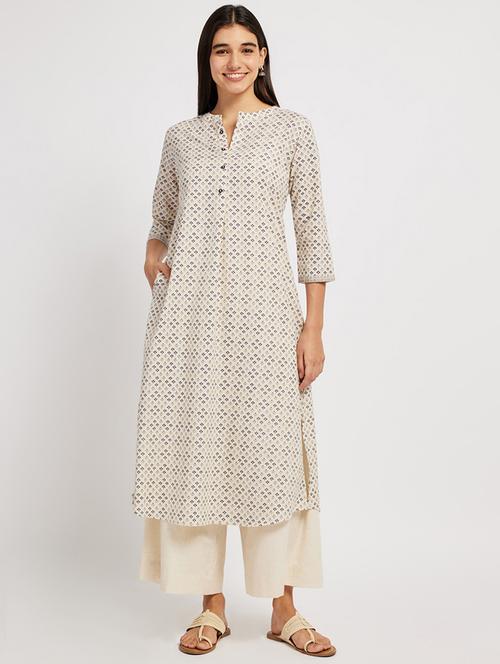 women printed three quarter sleeve a-line kurta - 21911159 - Standard Image - 0