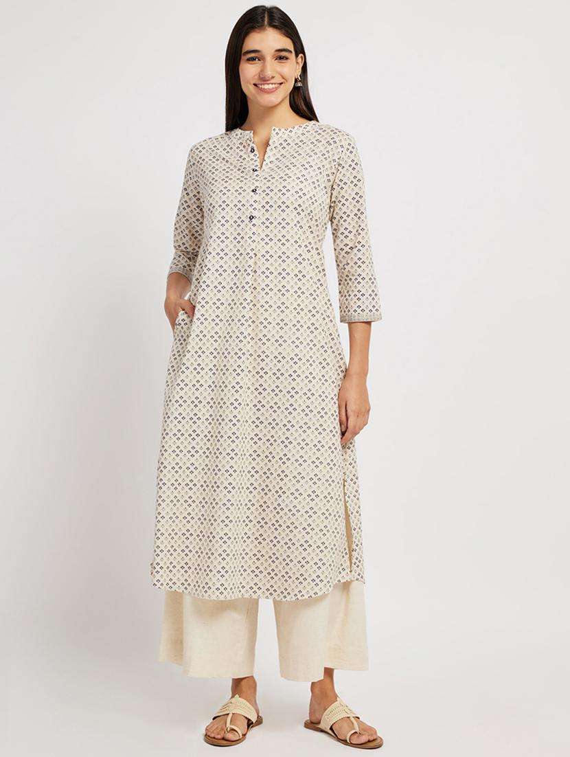 women printed three quarter sleeve a-line kurta