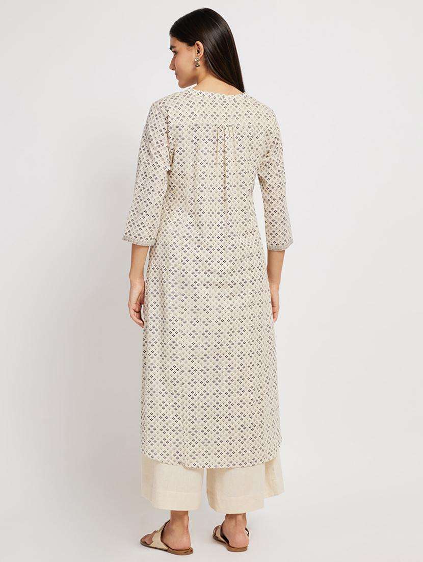 women printed three quarter sleeve a-line kurta - 21911159 -  Standard Image - 4