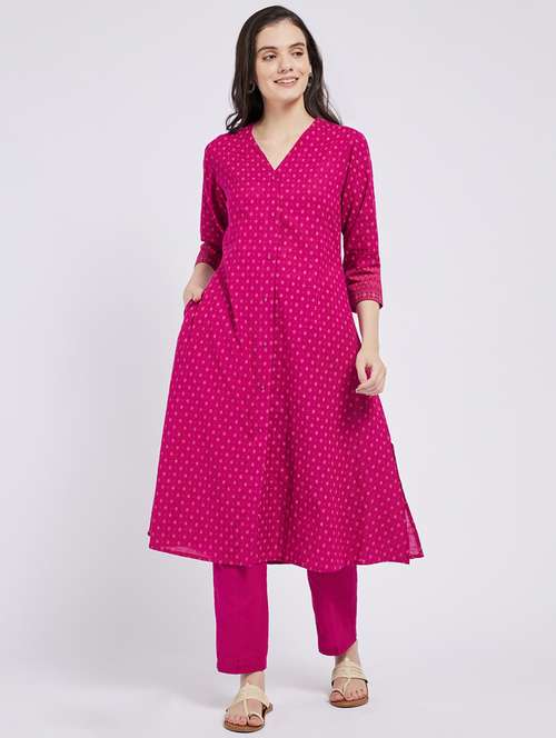 women printed three quarter sleeve a-line kurta - 21911162 -  Standard Image - 0