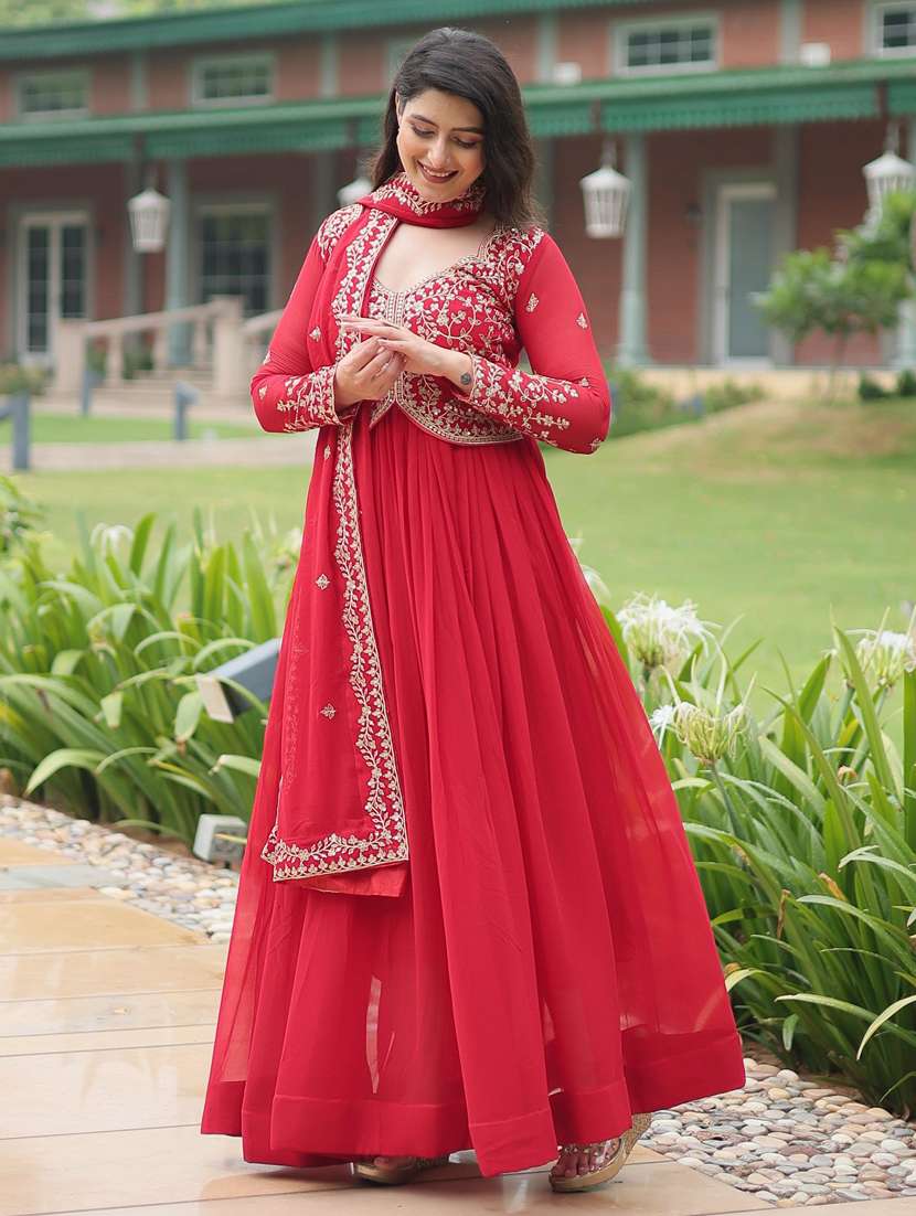women embroidered long sleeve anarkali kurta dupatta set - 21911169 - Zoom Image - 0