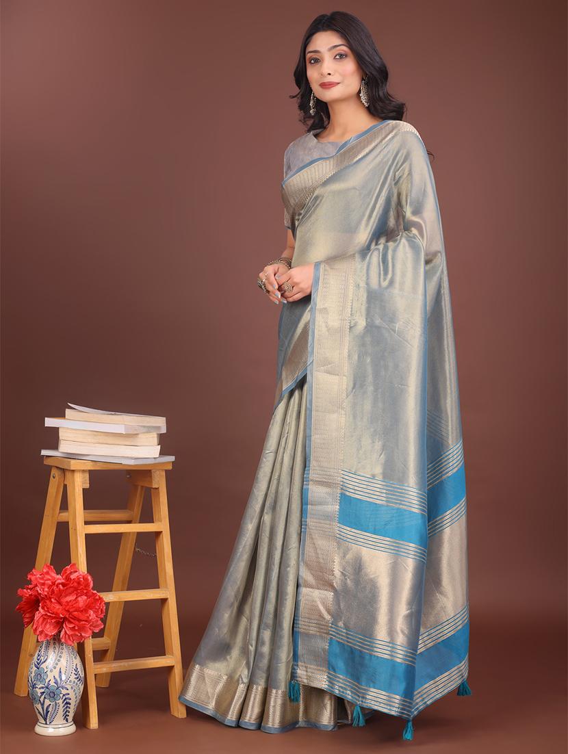 women solid with bordered saree with blouse - 21911514 -  Standard Image - 1