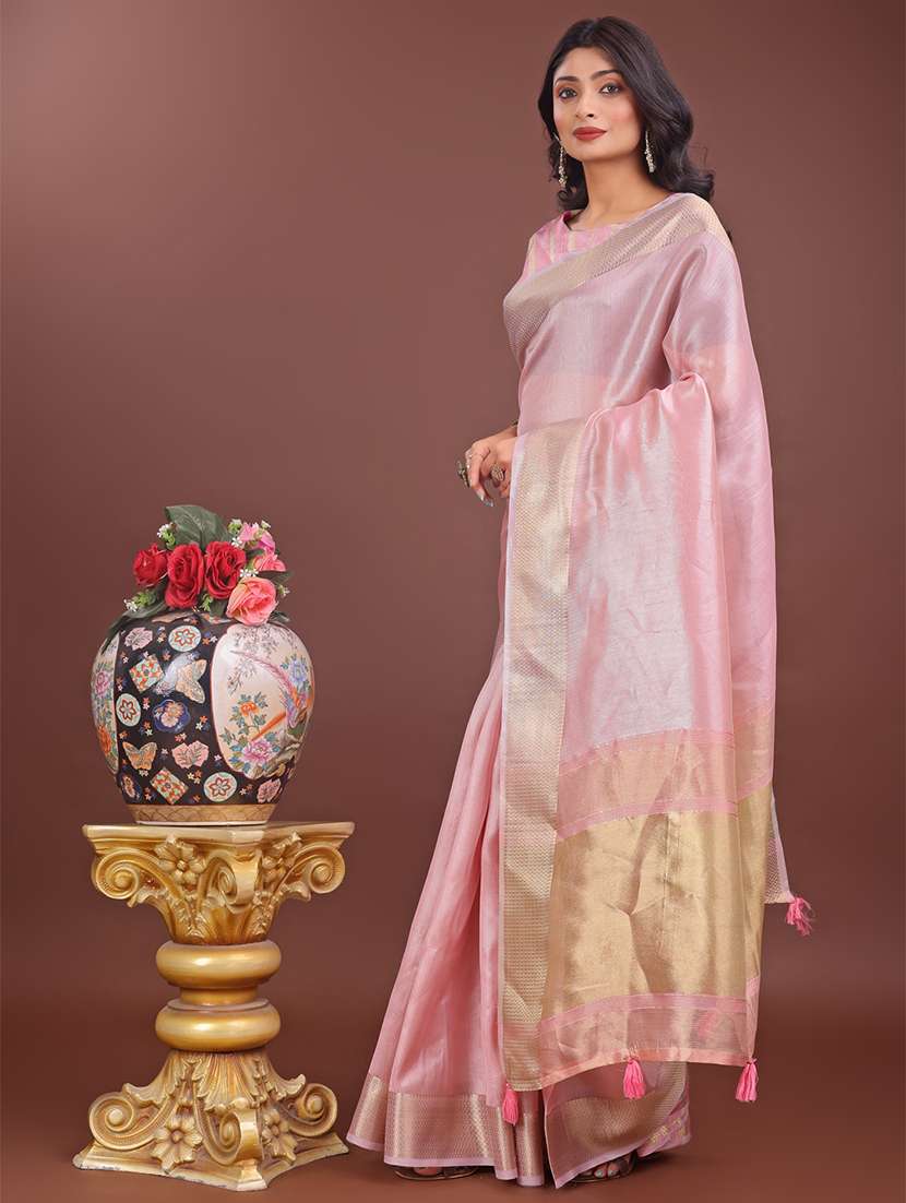 women solid with bordered saree with blouse - 21911521 -  Standard Image - 1